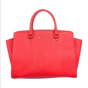 MICHAEL KORS SELMA MED SATCHEL, LEATHER, TANGERINE